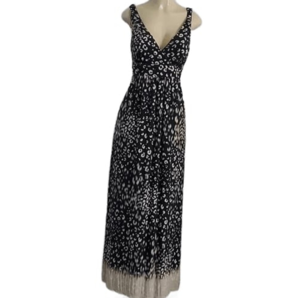 Donna Morgan Black Cream Abstract Tribal Sleeveless Maxi Dress Size 12